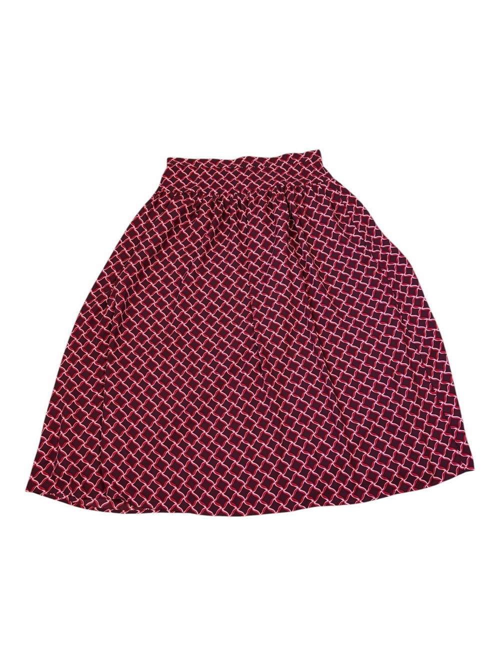 Geometric Link Print Dropped-Waist Midi Skirt Office Chic Pockets Size 8